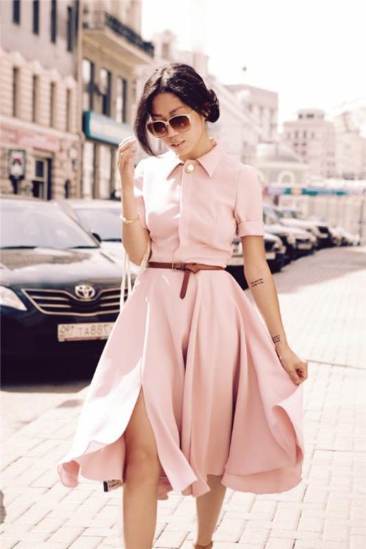 1-a-lepa-roza-majica-obleka-ženska-elegantna-poletna obleka-bledo-roza-obleka