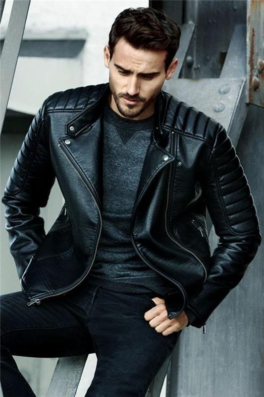 1-moška usnjena jakna-črna-najnovejši trendi-v-moški-usnjena jakna