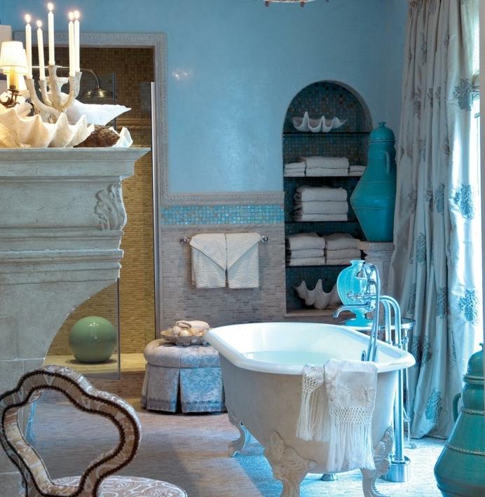 mėlynas-vonios kambarys-dekoras-turtingas-jūrinio stiliaus-vonios kambarys-dekoras-vonios kambario dekoras
