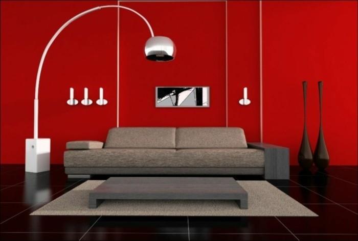 güzel-fikir-resim-kırmızı-oturma odası-gri-mobilya-temiz-çizgili-basit-dekor