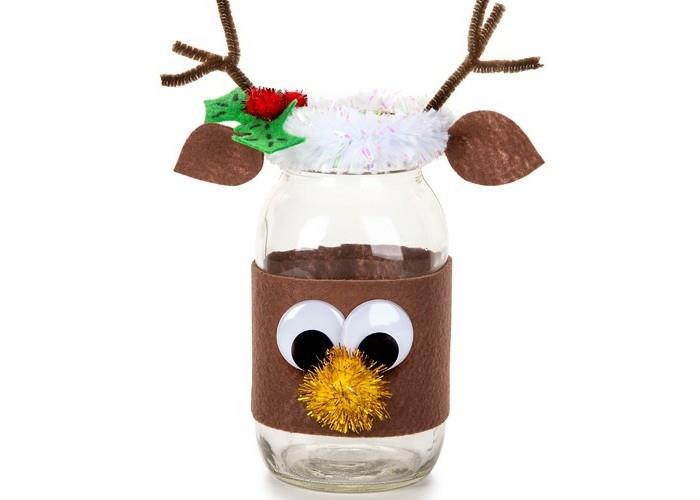 1 Ką daryti su stikliniais jogurto puodais-Kalėdų papuošimu-elnių ragais-pompona