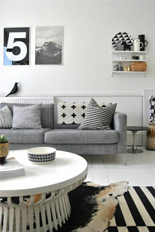 2-gri-benekli-kanepe-gri-köşe-kanepe-modern-oturma odası-beyaz-yuvarlak-oturma odası-masa