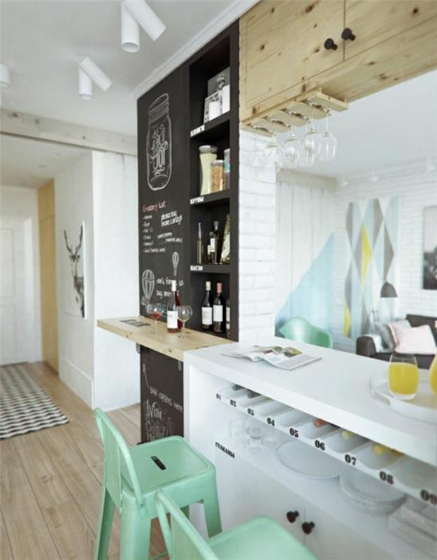 2-amerikan-mutfak-düzen-küçük-mutfak-ve-bar-sandalyeleri-mavi-yeşil
