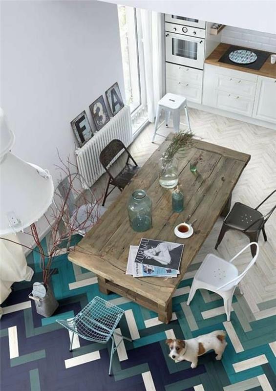 2-fikir-deco-oturma-yemek odası-tam-pahalı değil-renkli-döşemeli zemin