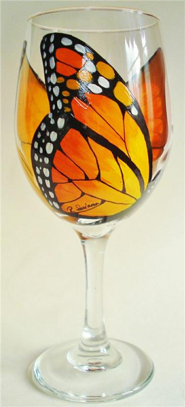 2-pretty-wine-glasses-original-design-with-a-orange-butterfly-how-to-decoration-the-wine-glass