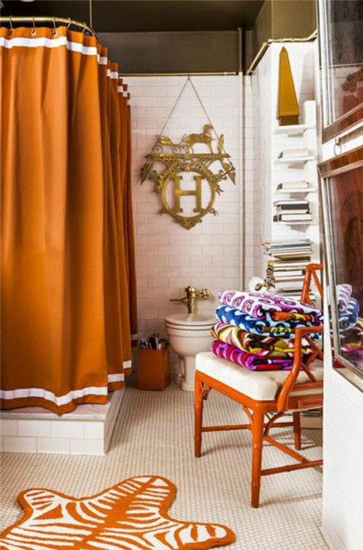 2-oranžinis vonios kambario kilimas ir pigi oranžinė dušo užuolaida vonios kambariui