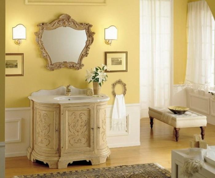 geltonos spalvos vonios kambario dažai-spalvos-vintažinis dekoras, kuris spindi savo elegancija