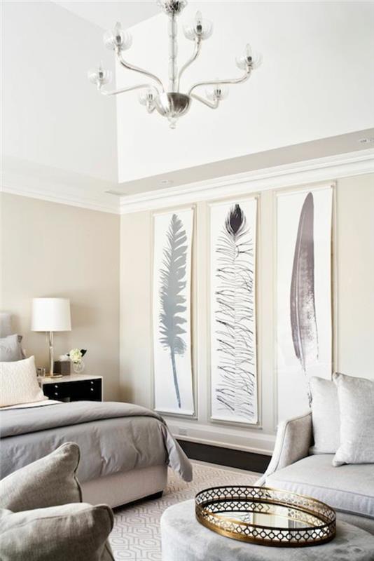 3 yatak odalı-tüylü-orijinal-avizeli-yatak-koltuk-beyaz-gri-deco-tarzlı-üç parçalı-resimler