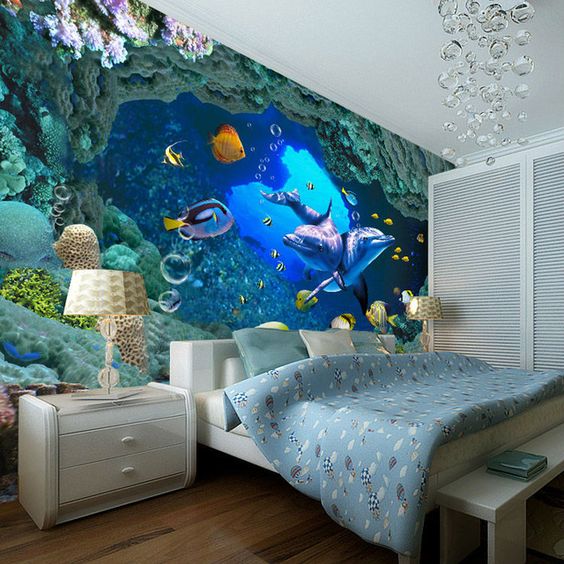 Yatak odasında deniz dünyası