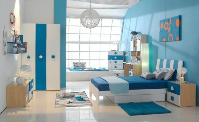 vaikų kambario dažymas balta ir mėlyna spalvomis