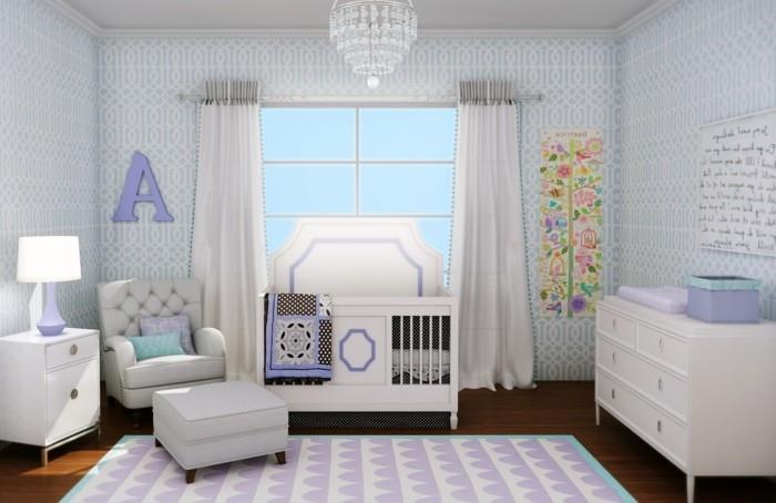 46a kız bebek odası-çok güzel-beyaz-mor-yatak-tabure-şifonyer-lambası