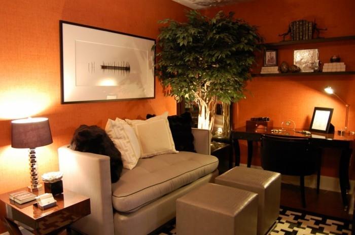 renk-boya-oturma odası-turuncu-kanepe-gri-iş-köşe-geniş-bitki-romantik-atmosfer