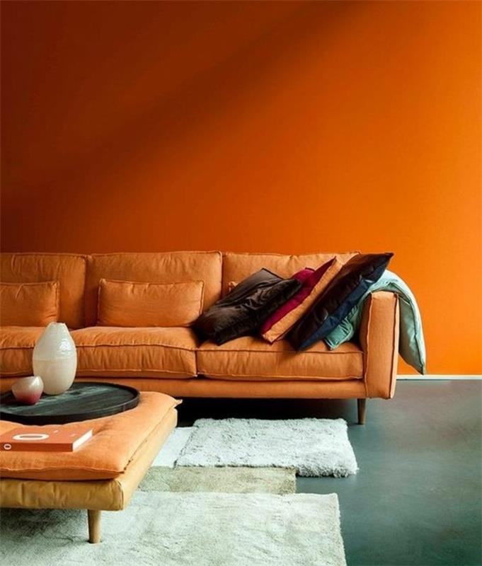 fikir-resim-olağanüstü-oturma odası-turuncu-duvarlar-mobilya-renk-uyumlu