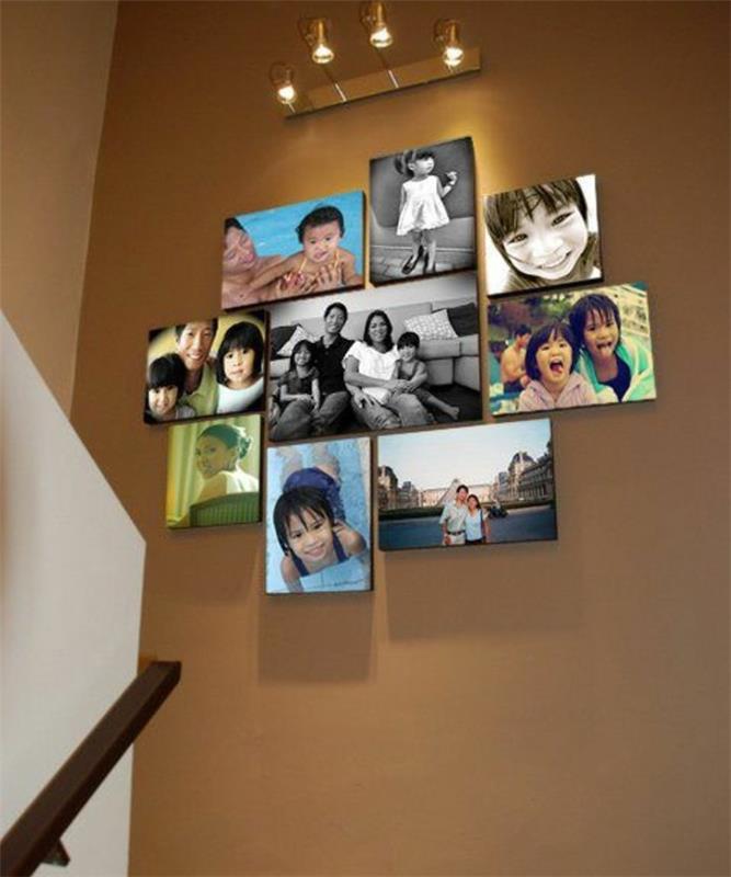 zanimiva-ideja-deco-stopnišče-z-družinskimi-fotografijami-osvetljeno-po-svetilkah
