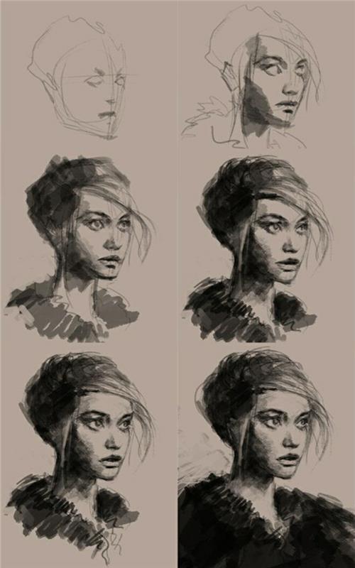 Acemi yüz çizimi, karakalem çizim kadın portresi, adım adım karakalem çizimi fikri