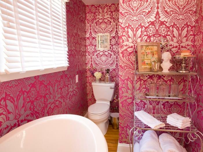 Viktorijos laikų stiliaus-rožinis-vonios kambarys-dekoras-gražus-vonios-tapetai-idėja
