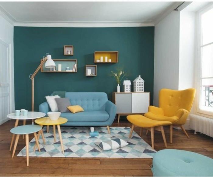 fikir-mükemmel-boya-oturma odası-benzin-mavi-vurgulu-duvar-mobilya-ve-dekoratif-nesneler-gökyüzü-mavi-ve-sarı-sanatsal tarzda