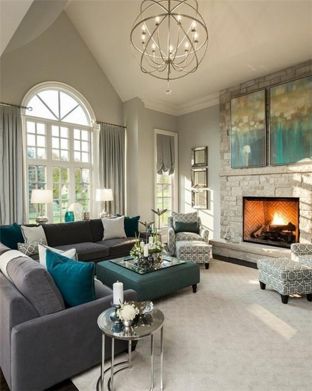 görkemli-oturma odası-duvar rengi-gri-oturma odası-dekoru-gri-yeşil-ve-mavi-fikir-deco-salon-luxe