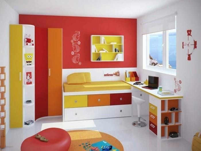 white-kid-room-paint-plus-accent-wall-red-color-decoration-red-orange-yellow