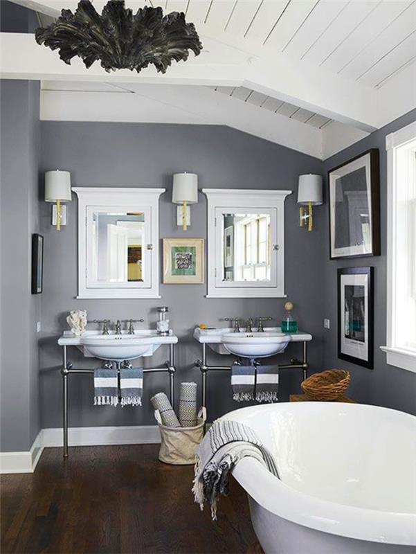 didinga idėja-pilka-vonios kambarys-laisvai stovintis vonia-kriauklės-konsolė-labai graži apdaila