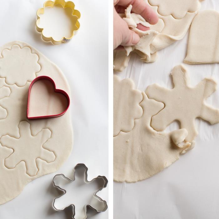 Noel için dekoratif objeler yapmak için tuzlu hamurda kurabiye kalıbı ile şekiller nasıl kesilir