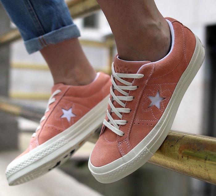 Converse One Star Ox lososove roza oranžne superge moden moški preprost retro teniški slog