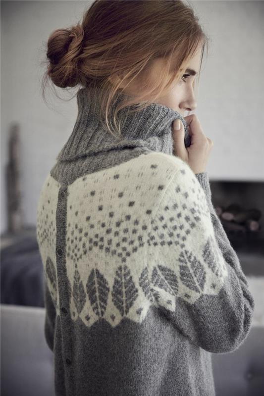Šaunus megztinis-norvegų-moteris-pilkas-megztinis-gana