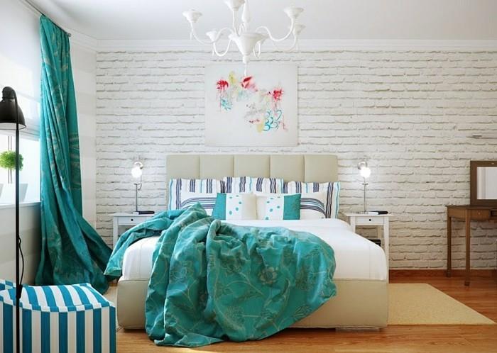 Papuoškite savo miegamąjį šiltomis spalvomis, idėją papuošti gerai mėlynai baltą