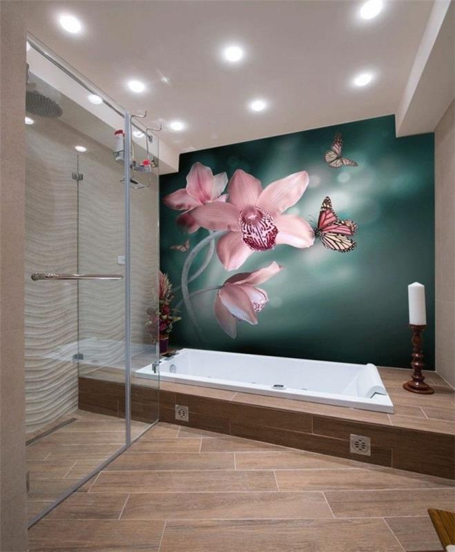 Deco-iç-duvar kağıdı-banyo-çiçek-tapet-fotoğraf