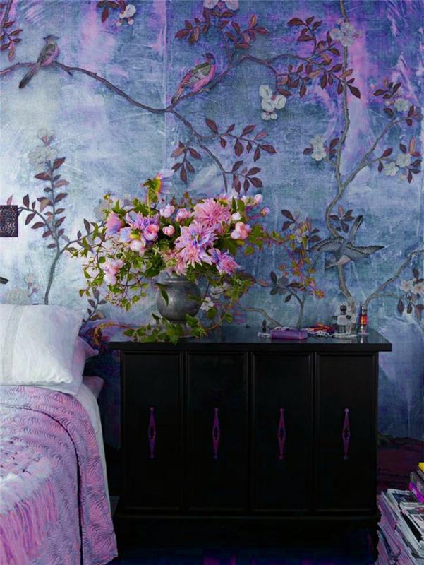 Büyülü-mor-tasarımcı-lonca-yatak odası-duvar-dekorasyon-duvar kağıdı-sihir