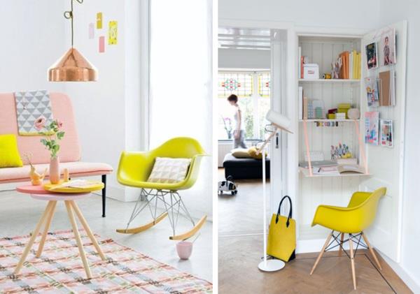 Ideja za dekoracijo navdih z RAR namiznim stolom za zibanje lesena noga Eames design rumena dnevna soba pisarna v skandinavskem slogu -