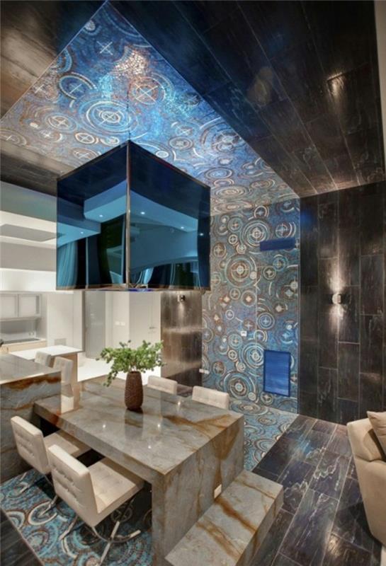 Dekoratyvinių lubų mėlynos mozaikos dydis pakeistas