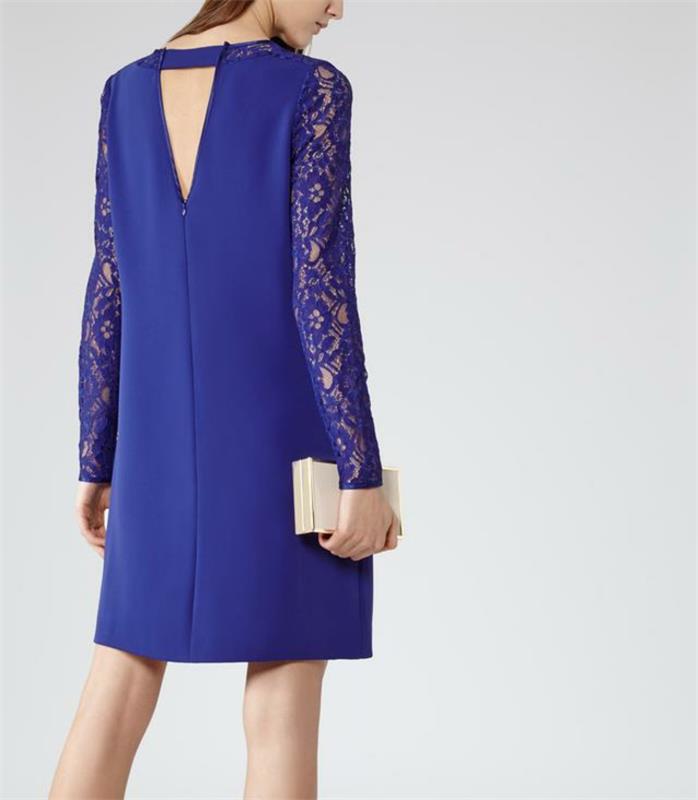 Ravno-tekoče obleke-dnevna obleka-elegantna-modra-čipka-nazaj-nazaj-ženska-obleka