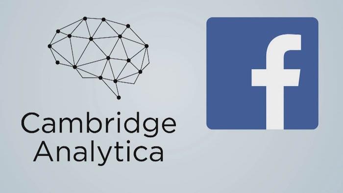 İngiltere dijital gangster raporunda suçlanan FB'nin veri işleme skandalı sonrasında Facebook ve Cambridge Analytica logo görüntüsü