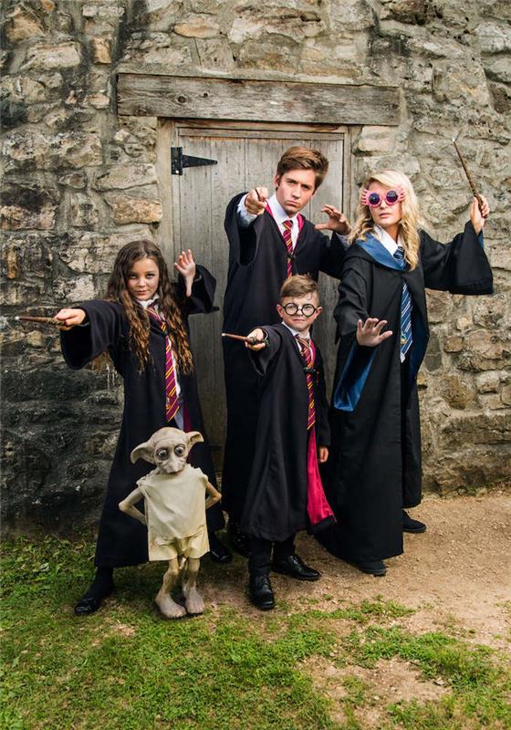 Hermoine ve Harry Potter erkek ve kız kardeş kostümü, kız cadılar bayramı kostümü fikri, tüm aile için kostümler