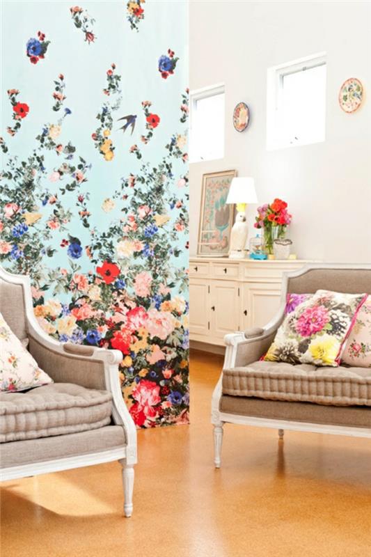 Duvar-dekorasyon-fikri-tasarım-duvar kağıtları-güzel-mavi-duvar-ve-çiçekler