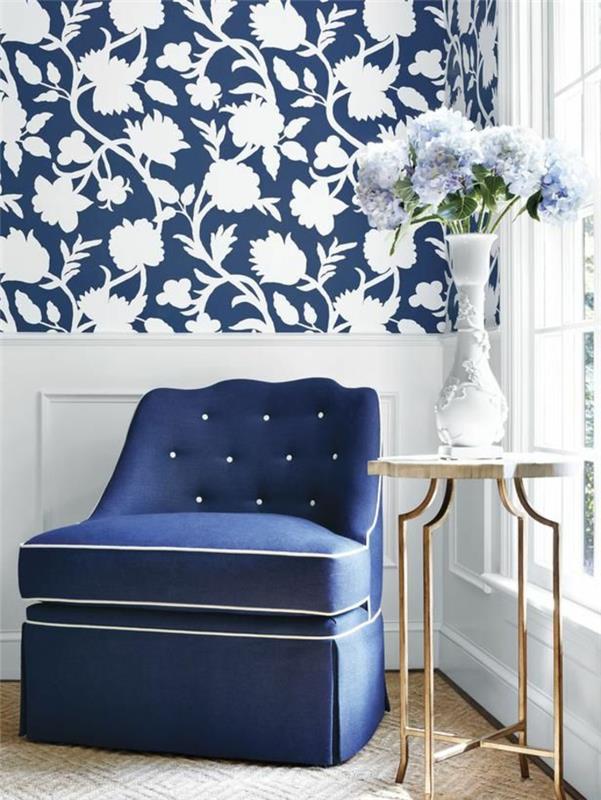 Duvar-dekorasyon-fikri-tasarım-duvar kağıtları-güzel-duvar-mavi-çiçekler-vazo