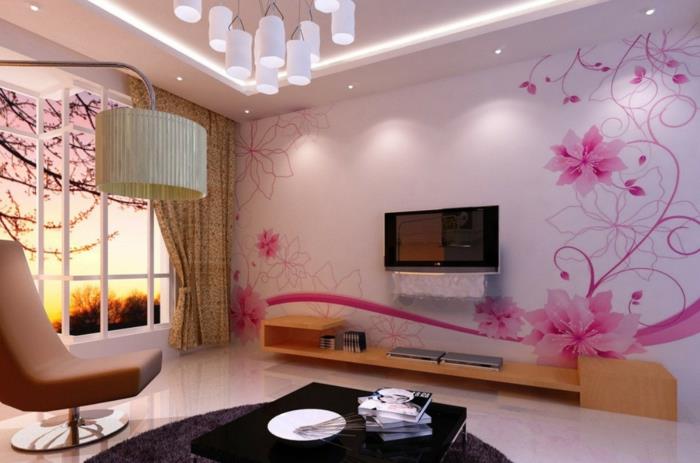 Duvar-dekorasyon-fikri-duvar kağıtları-tasarım-güzel-modern-duvar-pembe-çiçekler