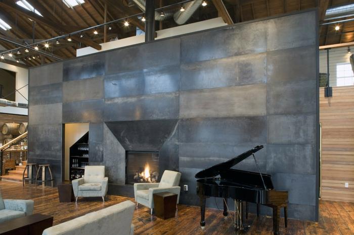 Endüstriyel-tarz-endüstriyel-loft-duvar-metal-piyano-oturma odası