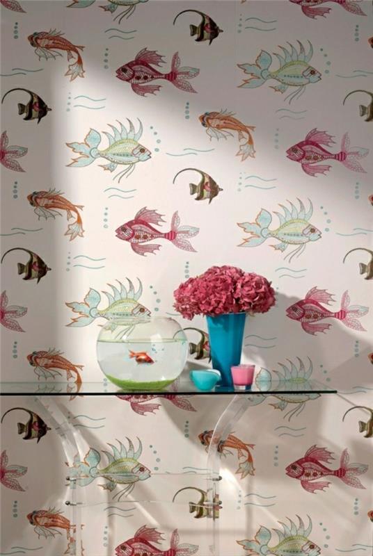 Vintage-tasarım-banyo-duvar kağıdı-tasarım-balık-harika-fikir
