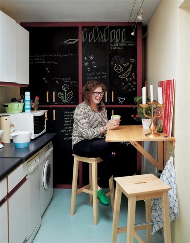 Valgomasis ir virtuvė-išplanavimas-sulankstomas virtuvės stalas-moteris