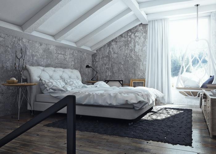 Salon-deco-endüstriyel-mobilya-yatak-battaniye-beyaz