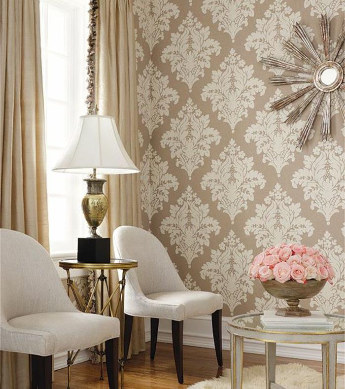 Oturma odası-iyi döşenmiş-duvar kağıdı-tasarım-fikirleri-dekorasyon-bej
