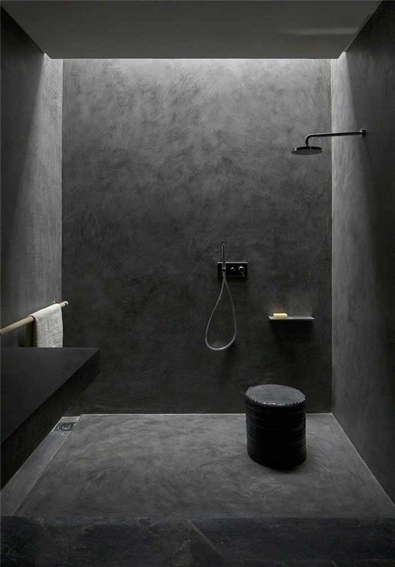 TADELAKT antrasit gri monoblok banyo, fayanssız İtalyan duşu