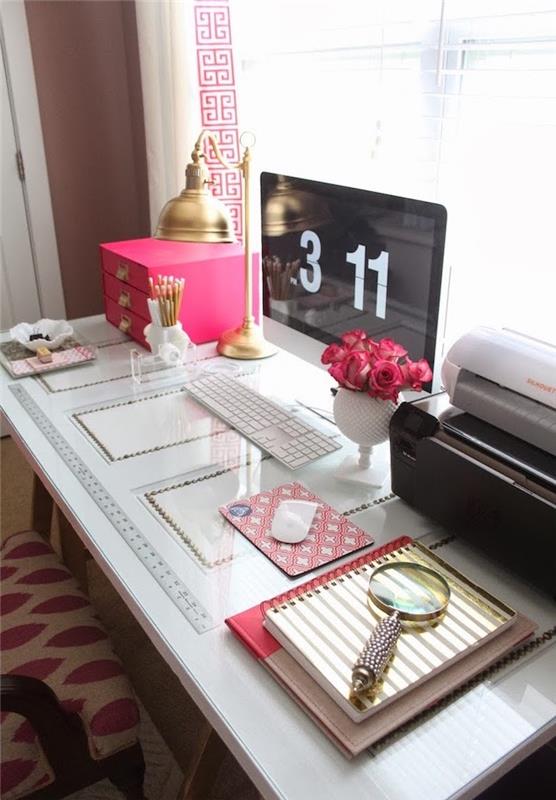 pisarniške opreme, prilagodite svoj ženski delovni prostor, roza in bele dodatke za pisarno