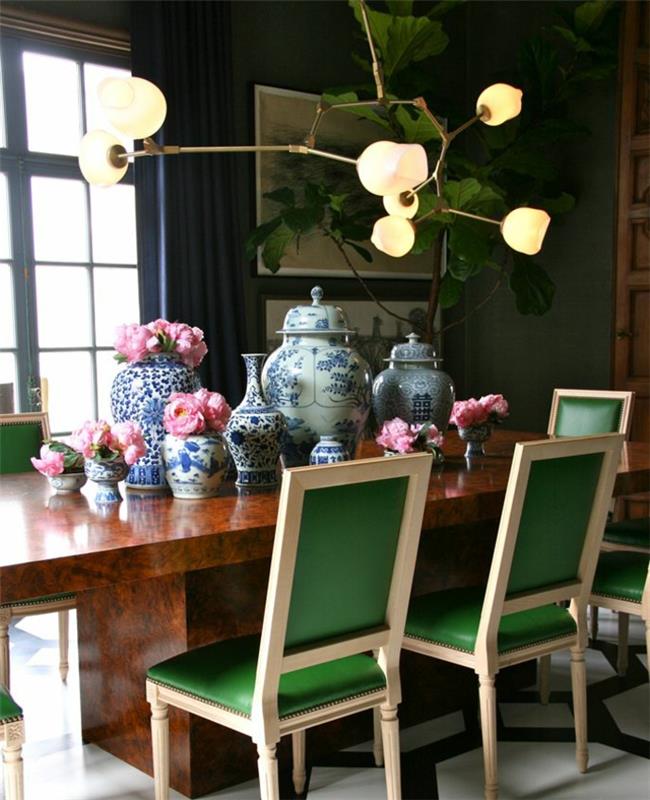 yeşil-yemek odası-yemek odası-yeşil-sandalyeler-renkleri eşleştir