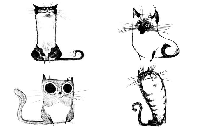 kaip padaryti linksmus ir paprastus pieštukų piešinius, paprastus kačių piešimo pavyzdžius pradedantiesiems