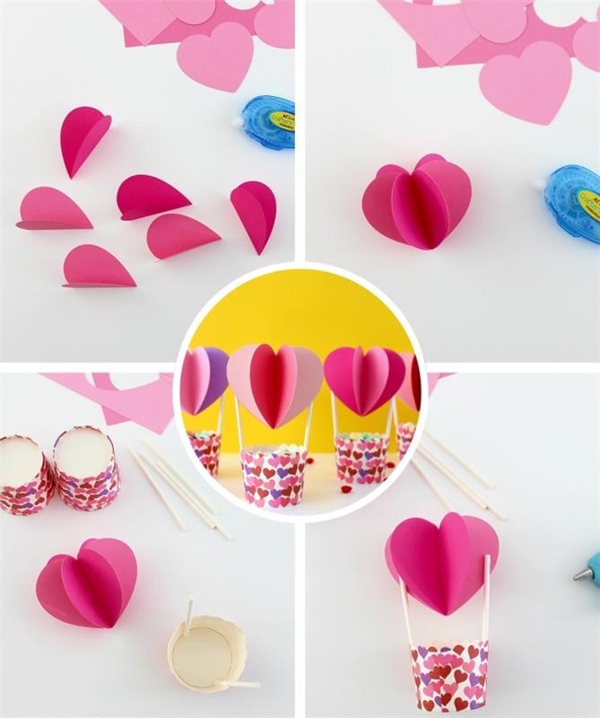 küçük kalpler dekorasyon ile scrapbooking kağıt gaz balon şablonu, kolay çocuk zanaat aktivite fikri