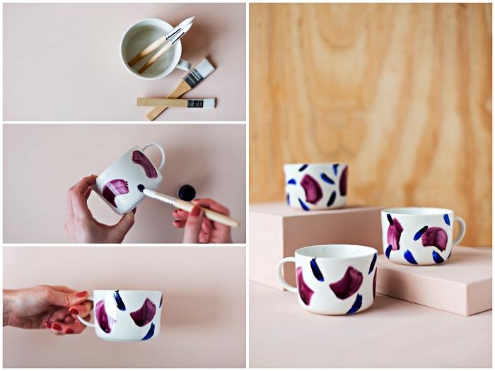 tehnika slikanja porcelana s čopičem, prilagojena skodelica za kavo z abstraktnim dizajnom iz porcelanske barve
