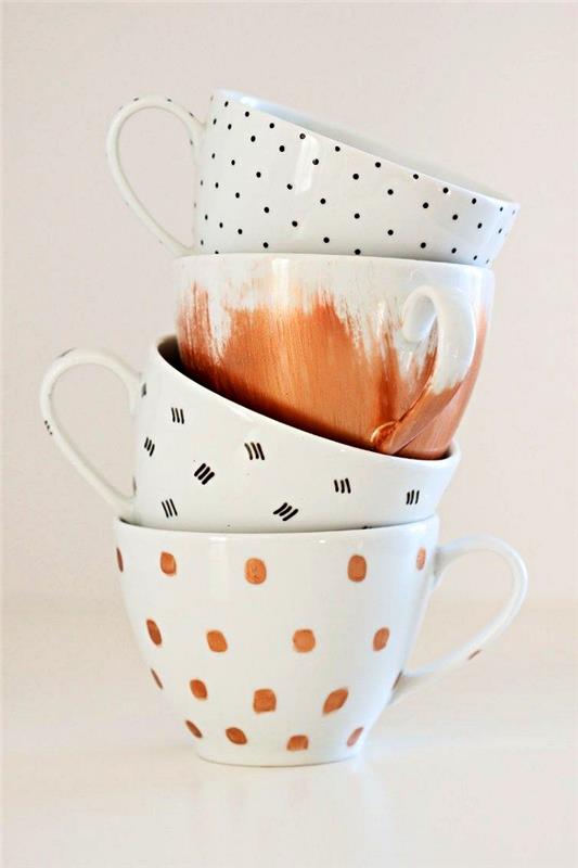 ideje za obrt za odrasle, ideje za dekoriranje skodelic za kavo z barvo porcelana